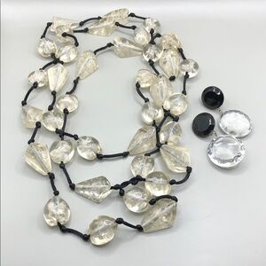 Artisan sheer chunky lucite extra long necklace statement style + FREE earrings.